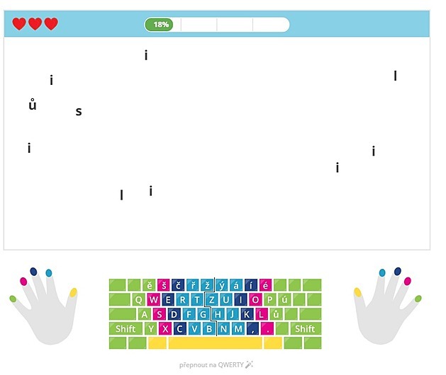 On-line kurz psaní vemi deseti prsty. Písmenka prí.