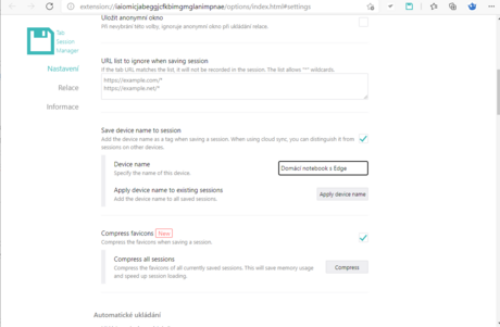 Pojmenování rozšíření, kde je rozšíření nastavováno