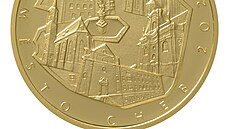 Rub zlaté mince s motivem Městské památkové rezervace Cheb otevírá pětiletý... Rub zlaté mince s motivem Městské památkové rezervace Cheb otevírá pětiletý...