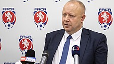 Pedseda fotbalové asociace Petr Fousek na tiskové konferenci po prvním...