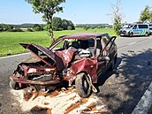 Náraz do stromu řidičku katapultoval z vozidla. Náraz do stromu řidičku katapultoval z vozidla.