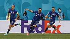 Slovenský křídelník Róbert Mak slaví svou branku proti Polsku. Slovenský křídelník Róbert Mak slaví svou branku proti Polsku.