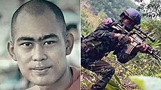 Buddhistický mnich Kajthara, který se přidal na stranu barmských rebelů proti... Buddhistický mnich Kajthara, který se přidal na stranu barmských rebelů proti...