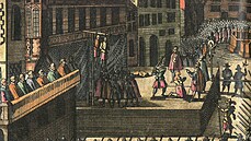 Poprava Mědiryt z roku 1646 zachycuje exekuci na popravišti před radnicí na... Poprava Mědiryt z roku 1646 zachycuje exekuci na popravišti před radnicí na...