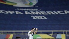 Argentinský kapitán Lionel Messi slaví svj gól v utkání Copa América.