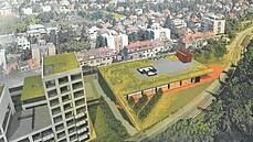 Vizualizace multifunkční sportovní haly ze studie Schindler Seko architekti. Vizualizace multifunkční sportovní haly ze studie Schindler Seko architekti.