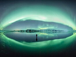 250° panorama polární záe na Islandu