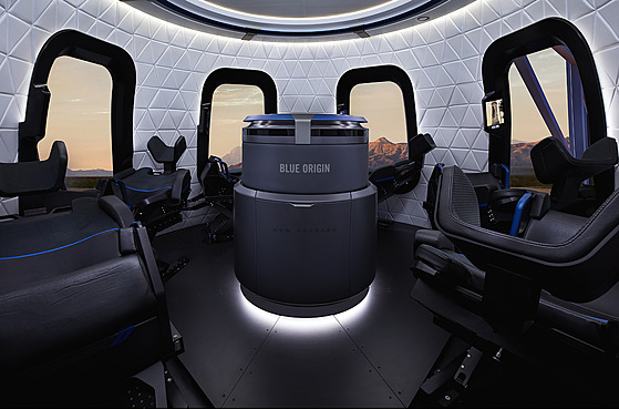 Vnitek kapsle pro posádku Crew Capsule spolenosti Blue Origin. V ní poletí...