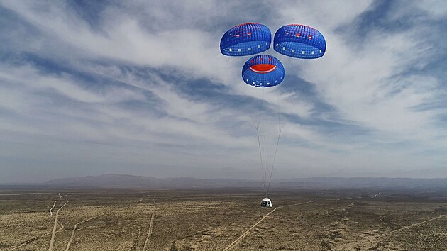 Nvratov modul Crew Capsule kles na padcch bhem dubnovho testu rakety New Shepard spolenosti Blue Origin.