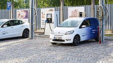 Nové nabíjecí místo před sídlem společnosti DEL je osazeno dvěma nabíječkami.... Nové nabíjecí místo před sídlem společnosti DEL je osazeno dvěma nabíječkami....