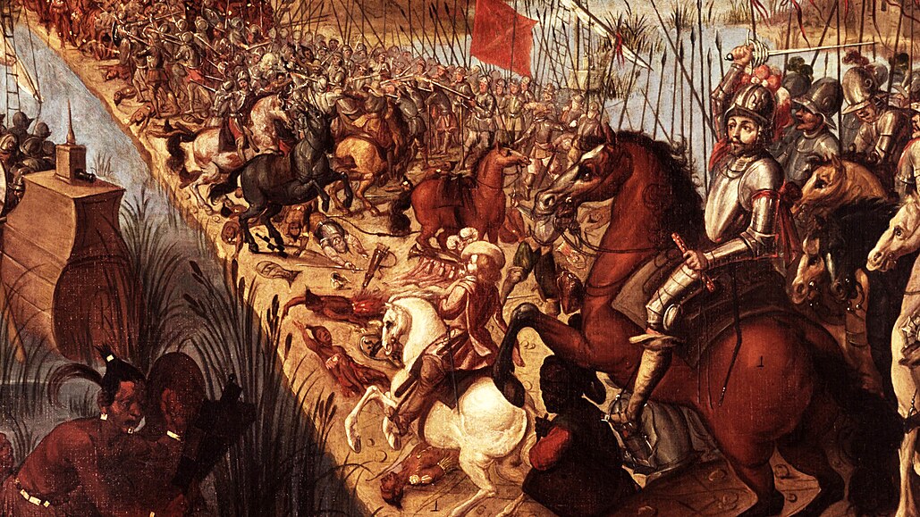 Hernán Cortés se svou armádou obléhá Tenochtitlán.