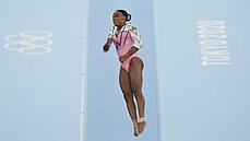 Brazilská gymnastka Rebeca Andradeová na finále sportovní gymnastiky v Tokiu....