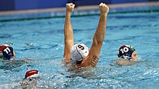 Řecký vodní pólista Konstantinos Mourikis se raduje v semifinálovém duelu s... Řecký vodní pólista Konstantinos Mourikis se raduje v semifinálovém duelu s...