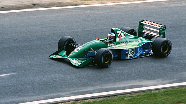 ROK 1991. Michael Schumacher na okruhu v belgickm Spa.