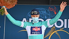 Tim Merlier se raduje z triumfu ve 4. etapě Binck Bank Tour. Tim Merlier se raduje z triumfu ve 4. etapě Binck Bank Tour.