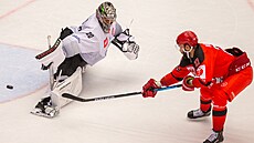 Brankář Reto Berra z Fribourgu čelí šanci Martina Růžičky z Třince. Brankář Reto Berra z Fribourgu čelí šanci Martina Růžičky z Třince.