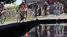 Skupina uprchlíků ve 20. etapě Vuelty. V pozadí ve žlutozelené přilbě Jan Hirt. Skupina uprchlíků ve 20. etapě Vuelty. V pozadí ve žlutozelené přilbě Jan Hirt.