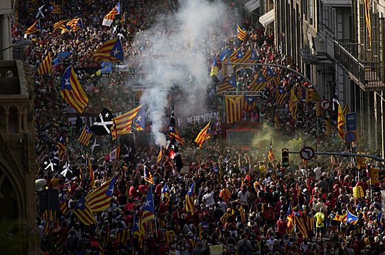 Pes sto tisíc lidí se v sobotu v Barcelon zúastnilo demonstrace, pi ní...