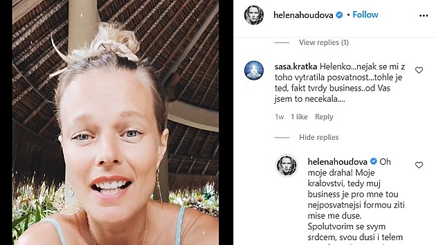Helena Houdov reaguje na kritiku na Instagramu (2021)