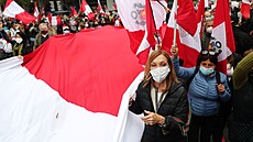 Stovky protestujících se sely v Lim, aby den po Guzmánov smrti oslavili 29....