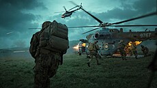 Vojáci nastupují do vrtulníku na cviení Ample Strike v záí 2021.