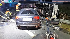 Na D46 u Prostějova se před 5.00 srazil kamion s osobním autem, při nehodě... Na D46 u Prostějova se před 5.00 srazil kamion s osobním autem, při nehodě...