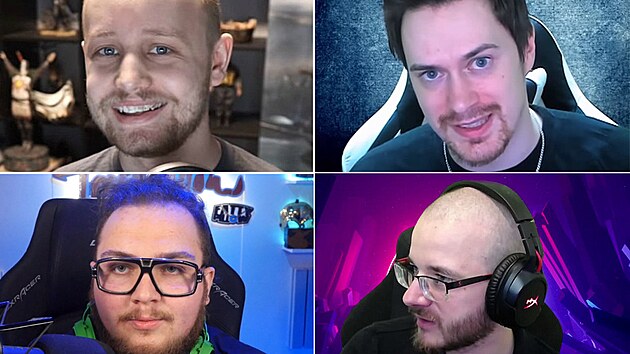 Čeští herní streameři Agraelus (vlevo nahoře), Herdyn (vpravo nahoře),... Čeští herní streameři Agraelus (vlevo nahoře), Herdyn (vpravo nahoře),...