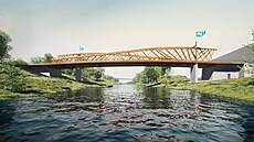 Nový most nahradí starý silniční most přes řeku Ostravici Na Karolině. Po... Nový most nahradí starý silniční most přes řeku Ostravici Na Karolině. Po...