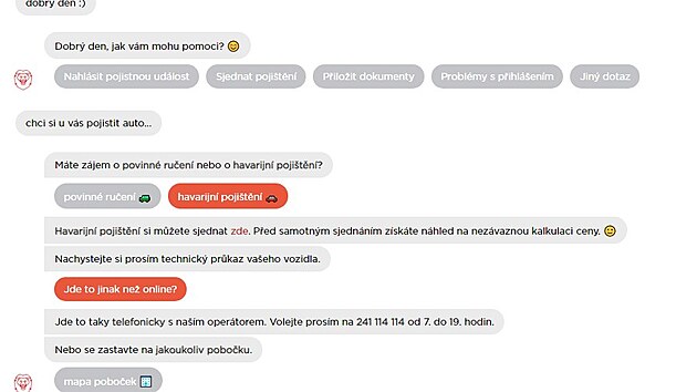 Chatbot porad pi een pojistn udlosti