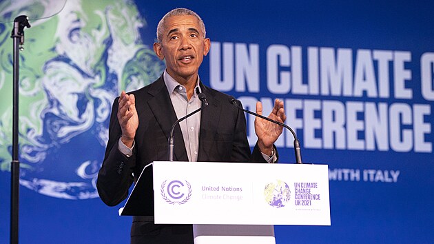 Americk exprezident Barack Obama na klimatickm summitu COP26 v Glasgow (8. listopadu 2021)