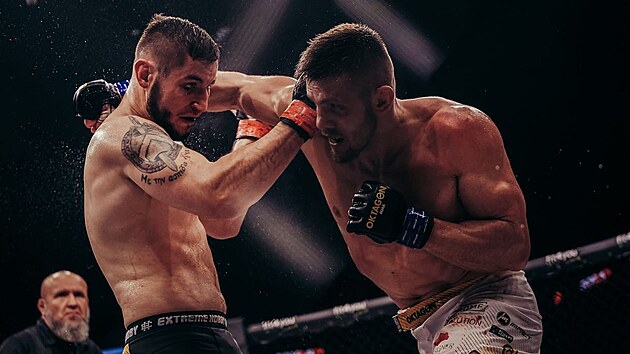 esk MMA zpasnk Zdenk Polvka (vlevo) bojuje s Polkem Robertem Bryczekem.