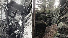 Vlevo: Jedna ze dvou známých fotografií havarovaného stroje. Při pozorném... Vlevo: Jedna ze dvou známých fotografií havarovaného stroje. Při pozorném...
