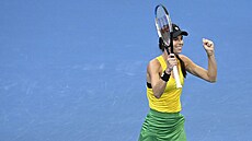 Alja Tomljanovicová z Austrálie slaví vítězství v utkání Poháru Billie Jean... Alja Tomljanovicová z Austrálie slaví vítězství v utkání Poháru Billie Jean...