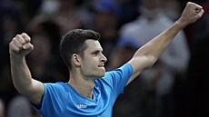 Polský tenista Hubert Hurkacz se raduje z výhry nad Jamesem Duckworthem, která... Polský tenista Hubert Hurkacz se raduje z výhry nad Jamesem Duckworthem, která...