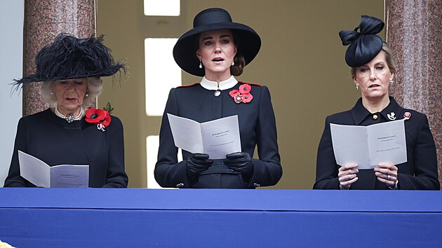 Vvodkyn Camilla, vvodkyn Kate a hrabnka Sophie na ceremonii Remembrance Sunday (Whitehall, Londn, 14. listopadu 2021)
