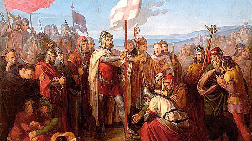 Král elezný a zlatý Pemysl Otakar II. na obraze Antonína Lhoty (olej na...