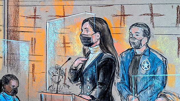 Emma Coronelov Aispurov, manelka nkdejho narkobarona Joaquina Guzmna, na skice ped soudem ve Washingtonu. (30. listopadu 2021)