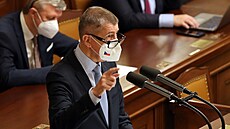 Premiér Andrej Babi na jJednání Poslanecké snmovny o povinném okování proti...