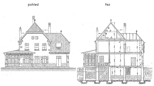 Plán výpravní budovy v Hevlíně z roku 1910