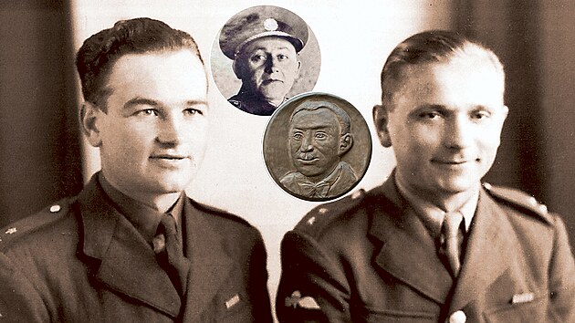 eskoslovent vojci Jan Kubi (vlevo) s Josefem Gabkem v prosinci 1941 v Britnii ped historickou mis. Mezi nimi jsou strmistr Karel
Knz a policejn inspektor Vclav Krl (na plzesk pamtn desce).