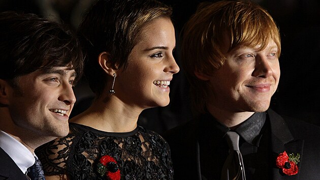 Daniel Radcliffe, Emma Watsonová a Rupert Grint na premiée filmu Harry Potter...