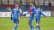 Radost plzeňských fotbalistů v přípravném zápase proti Písku. Radost plzeňských fotbalistů v přípravném zápase proti Písku.