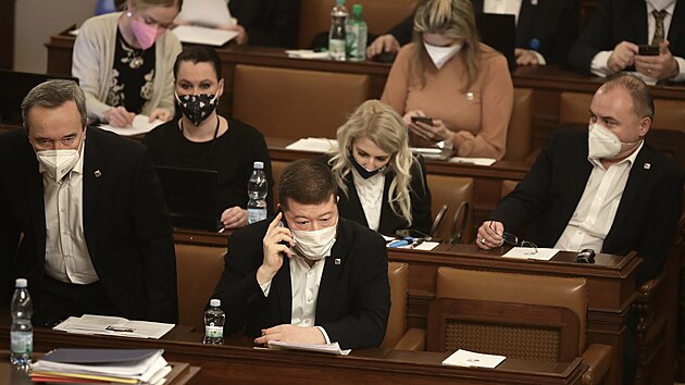Hlasovn o dve vld se uskuten 95 dn od jnovch voleb. Poslaneck snmovna Praha. Na snmku Tomio Okamura (SPD). (12. ledna 2022)