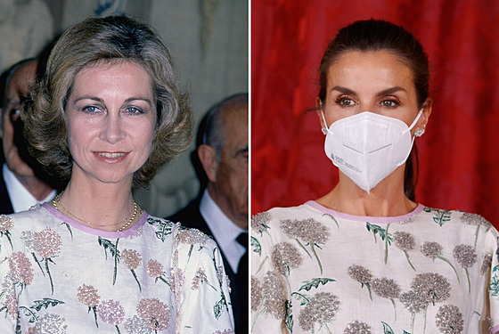 Bývalá panlská královna Sofia v roce 1977 a panlská královna Letizia v roce...