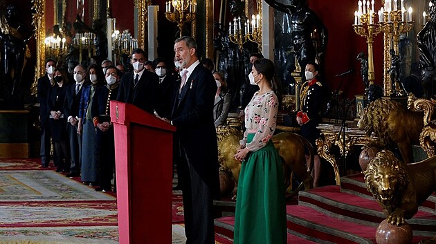 panlsk krl Felipe VI. a krlovna Letizia (Madrid, 17. ledna 2022)