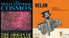 Zleva: kniha o poátcích vesmíru od Karla Velana a jeden z prvních katalog...