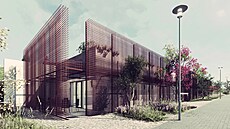 Vítěz navrhl jednopodlažní materiálově střídmý objekt se zelenou střechou.... Vítěz navrhl jednopodlažní materiálově střídmý objekt se zelenou střechou....