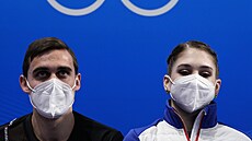 Krasobruslení krátký program sportovních dvojic na ZOH v Pekingu 2022. Na...