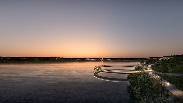 Urbanistická studie jezera Medard na Sokolovsku. Cyklostezka noční.