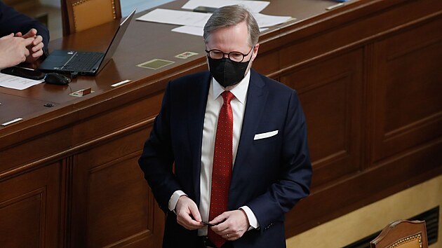Premir Petr Fiala na jednn Poslaneck snmovny (3. bezna 2022)
